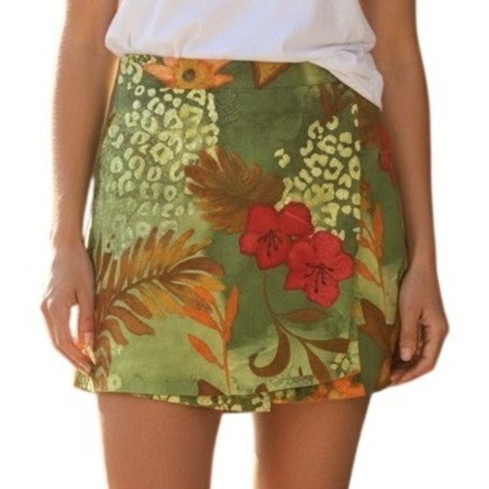 View Tropical Floral Skort Womens Size 2 Green Animal Print Hibiscus‎ Mini Skirt